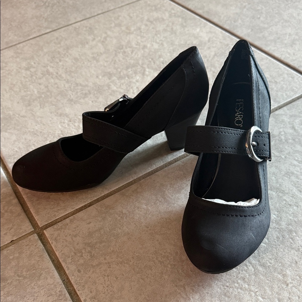 Pesaro Black Buckle Heels
